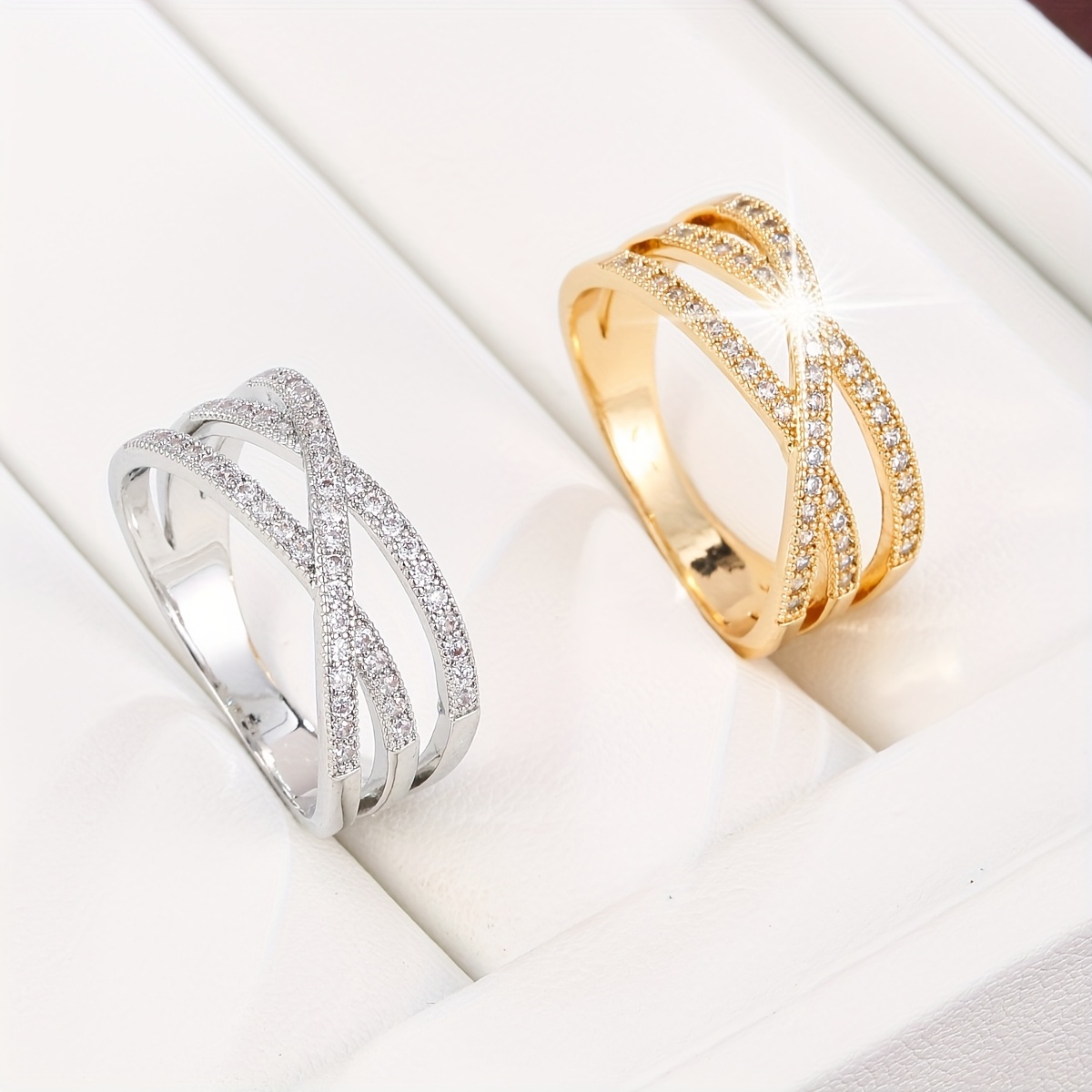 Line Crossing Women's Ring with Synthetic Zirconia